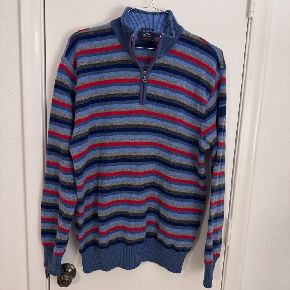 Mens XL Paul & Shark Yachting Wool Blend Stripe 1/4 Zip Sweater EUC Italy
